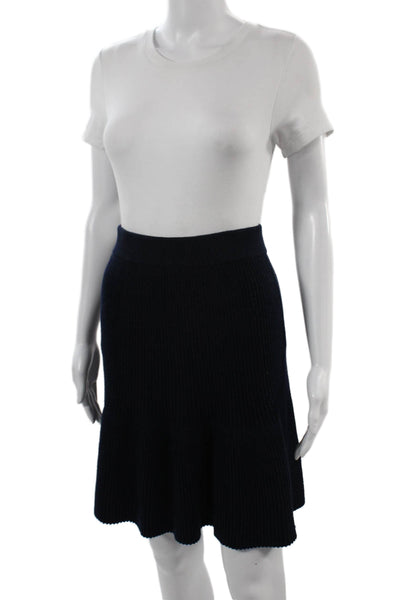Zara Women A-Line Flare Skirt Dark Blue Polyester Size L