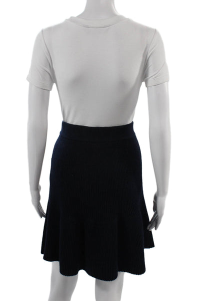 Zara Women A-Line Flare Skirt Dark Blue Polyester Size L