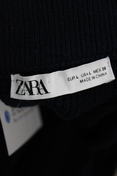 Zara Women A-Line Flare Skirt Dark Blue Polyester Size L