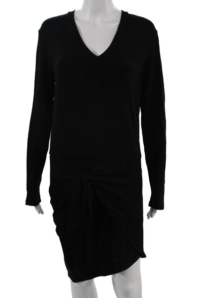 Monrow Womens Sweater Dress Black V Neck Long Sleeve Size L