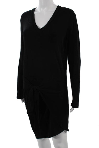 Monrow Womens Sweater Dress Black V Neck Long Sleeve Size L
