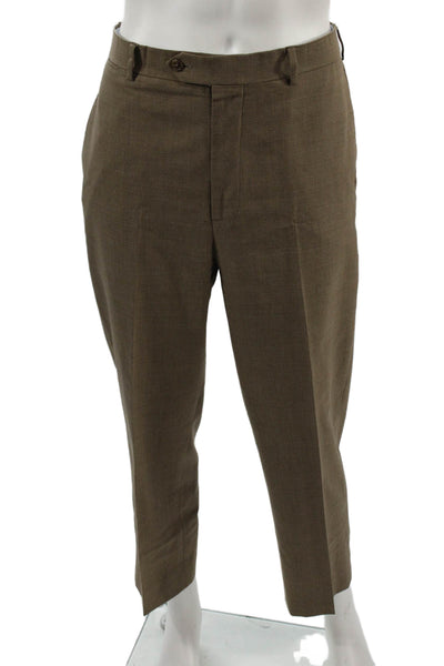 Brooks Brothers Mens Dress Pants Brown Wool Solid Button Classic Size 35