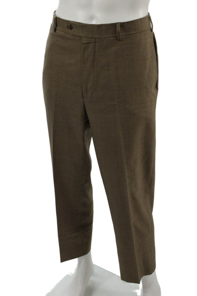 Brooks Brothers Mens Dress Pants Brown Wool Solid Button Classic Size 35