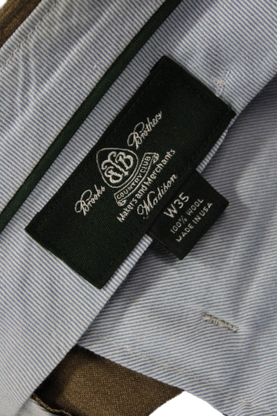 Brooks Brothers Mens Dress Pants Brown Wool Solid Button Classic Size 35