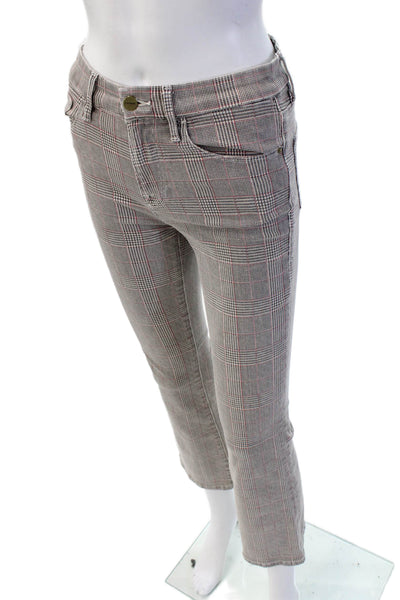 Frame Womens Cropped Plaid Gray Pants Cotton Blend Size 25