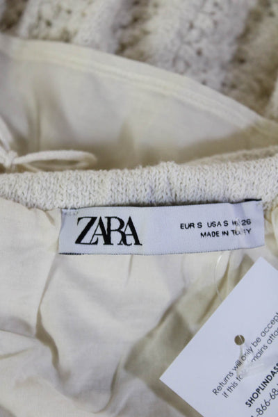 Zara Women Mini Peasant Skirt Beige Poly Cotton Blend Size S