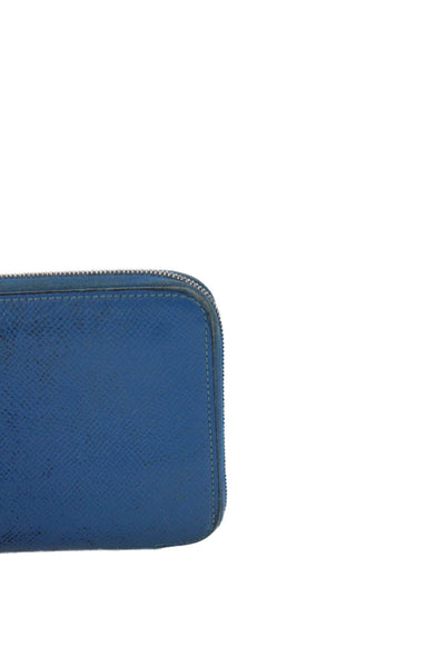 Hermes Womens Leather Silver Tone Zip Around Wallet Blue