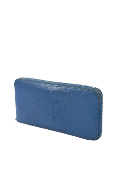 Hermes Womens Leather Silver Tone Zip Around Wallet Blue