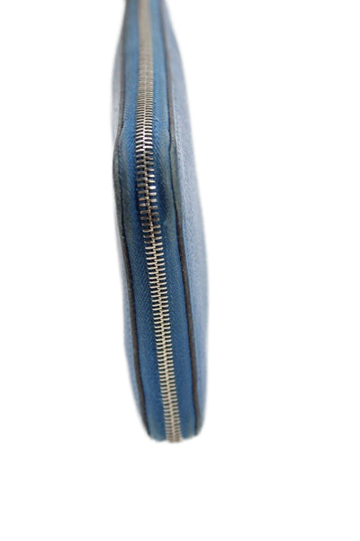 Hermes Womens Leather Silver Tone Zip Around Wallet Blue