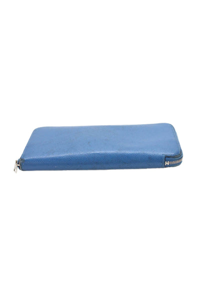 Hermes Womens Leather Silver Tone Zip Around Wallet Blue