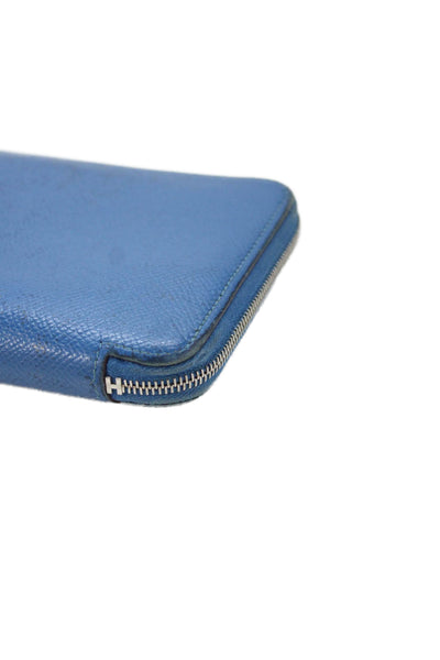 Hermes Womens Leather Silver Tone Zip Around Wallet Blue