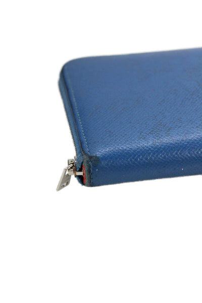Hermes Womens Leather Silver Tone Zip Around Wallet Blue