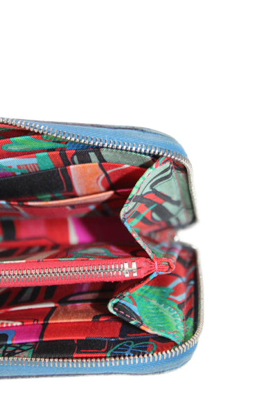 Hermes Womens Leather Silver Tone Zip Around Wallet Blue