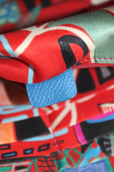 Hermes Womens Leather Silver Tone Zip Around Wallet Blue