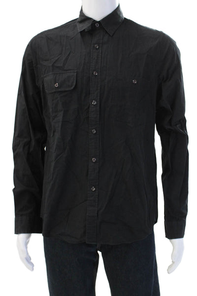 Etiqueta Negra Mens Button-Down Long Sleeve Black Cotton Shirt Size S