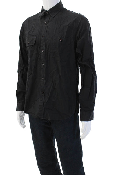 Etiqueta Negra Mens Button-Down Long Sleeve Black Cotton Shirt Size S