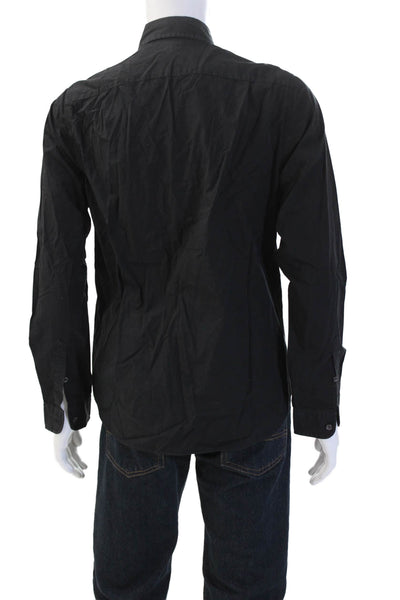 Etiqueta Negra Mens Button-Down Long Sleeve Black Cotton Shirt Size S
