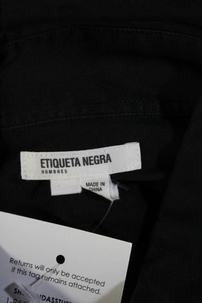 Etiqueta Negra Mens Button-Down Long Sleeve Black Cotton Shirt Size S