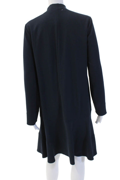 Tibi Women Shift Midi Dark Blue Long Sleeve High Neck Dress Size 6