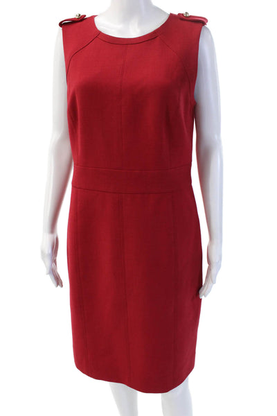Tory Burch Womens Sheath Dress Red Wool Blend Sleeveless Midi Crew Neck Size 10