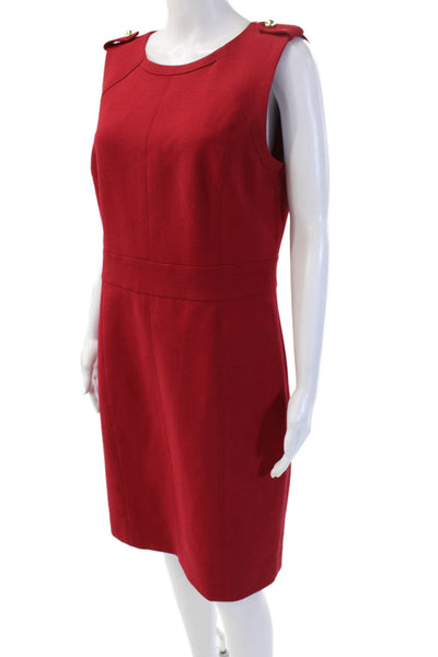 Tory Burch Womens Sheath Dress Red Wool Blend Sleeveless Midi Crew Neck Size 10