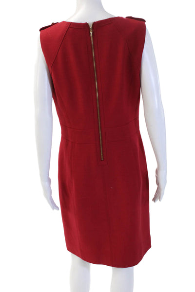 Tory Burch Womens Sheath Dress Red Wool Blend Sleeveless Midi Crew Neck Size 10