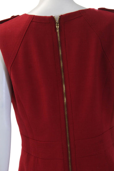 Tory Burch Womens Sheath Dress Red Wool Blend Sleeveless Midi Crew Neck Size 10