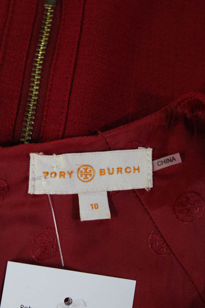 Tory Burch Womens Sheath Dress Red Wool Blend Sleeveless Midi Crew Neck Size 10