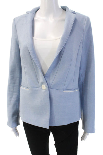 Soia & Kyo Women Light Blue V Neck Long Sleeve Petite Blazer Button Size S