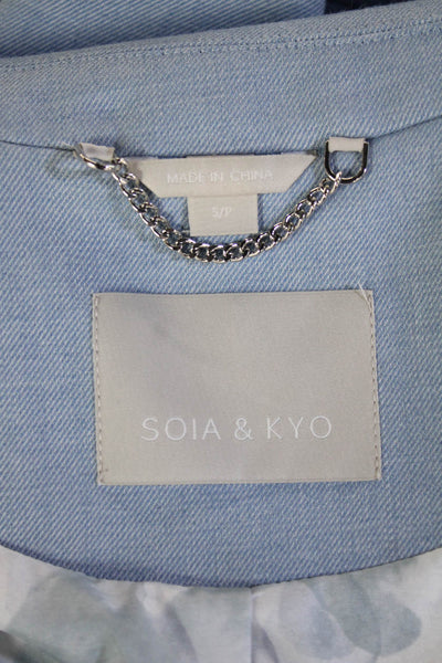 Soia & Kyo Women Light Blue V Neck Long Sleeve Petite Blazer Button Size S