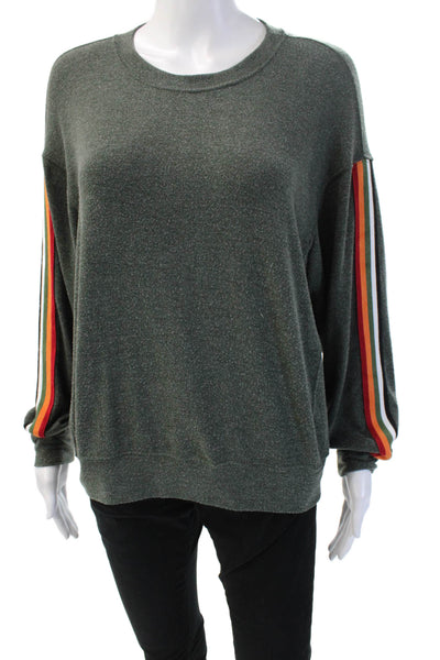 Michael Stars Womens Pullover Striped Long Sleeve Dark Gray Sweatshirt Size M