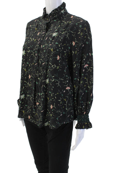 Tuckernuck Women Bohemian Floral Button-Up Blouse Black Long Sleeve Size L