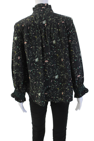 Tuckernuck Women Bohemian Floral Button-Up Blouse Black Long Sleeve Size L