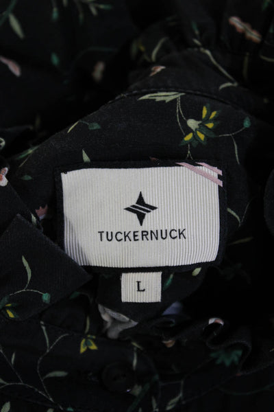 Tuckernuck Women Bohemian Floral Button-Up Blouse Black Long Sleeve Size L