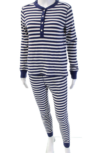 J Crew Womens Striped Long Sleeves Pant Pajama Set Blue White Size Medium