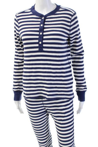 J Crew Womens Striped Long Sleeves Pant Pajama Set Blue White Size Medium