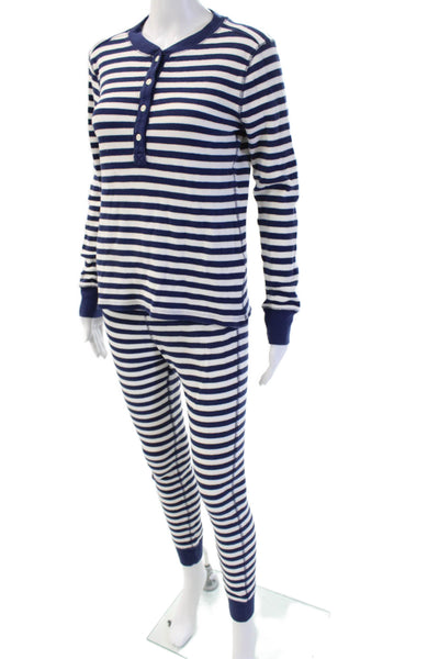 J Crew Womens Striped Long Sleeves Pant Pajama Set Blue White Size Medium