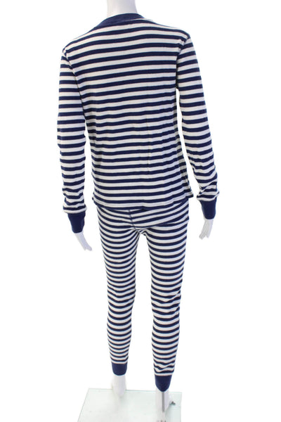 J Crew Womens Striped Long Sleeves Pant Pajama Set Blue White Size Medium