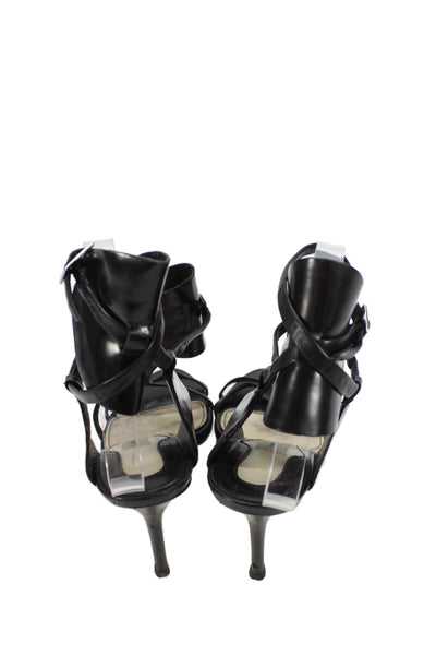 Camilla Skovgaard Womens Leather Ankle Strap Open Toe Heels Black Size 8.5