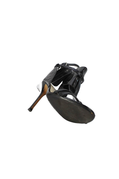 Camilla Skovgaard Womens Leather Ankle Strap Open Toe Heels Black Size 8.5