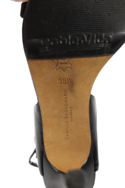Camilla Skovgaard Womens Leather Ankle Strap Open Toe Heels Black Size 8.5