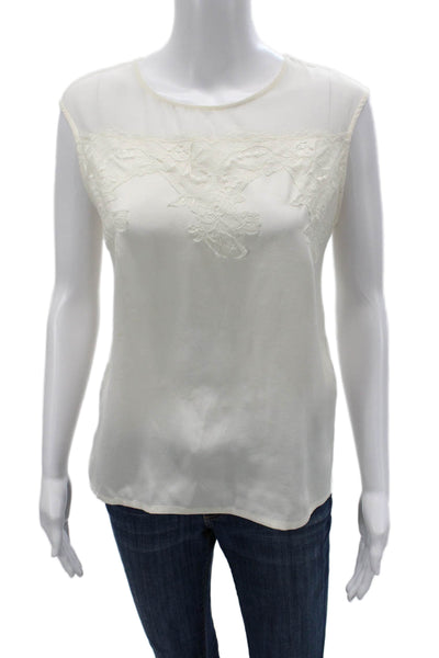 Massimo Dutti Womens Sleeveless White Blouse Round Neck Polyester Blend Size S