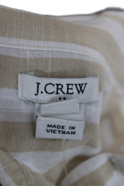 J Crew Women Striped Collared Cotton Button Up Long Sleeve Beige Size M