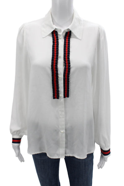 Gracia Womens White Collared Long Sleeve Button-Up Blouse Linen Lyocell Size S