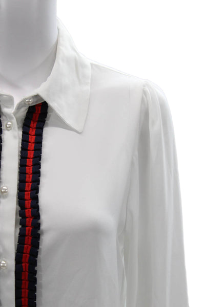 Gracia Womens White Collared Long Sleeve Button-Up Blouse Linen Lyocell Size S