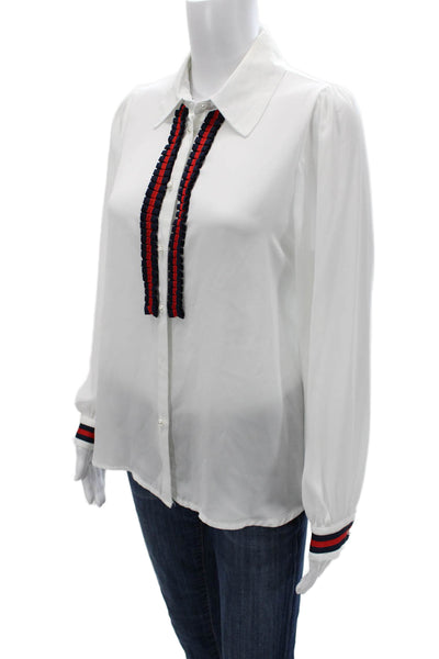 Gracia Womens White Collared Long Sleeve Button-Up Blouse Linen Lyocell Size S