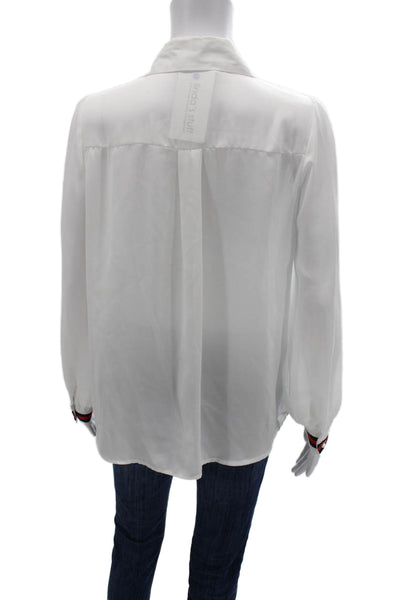 Gracia Womens White Collared Long Sleeve Button-Up Blouse Linen Lyocell Size S