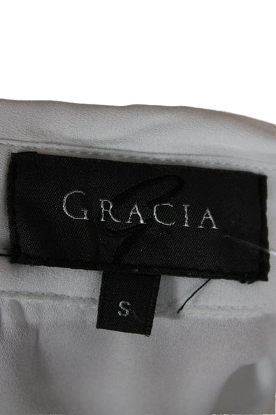 Gracia Womens White Collared Long Sleeve Button-Up Blouse Linen Lyocell Size S