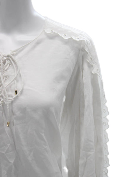 Claudie Pierlot Women White Boho Round Neck Long Sleeve Blouse Size S