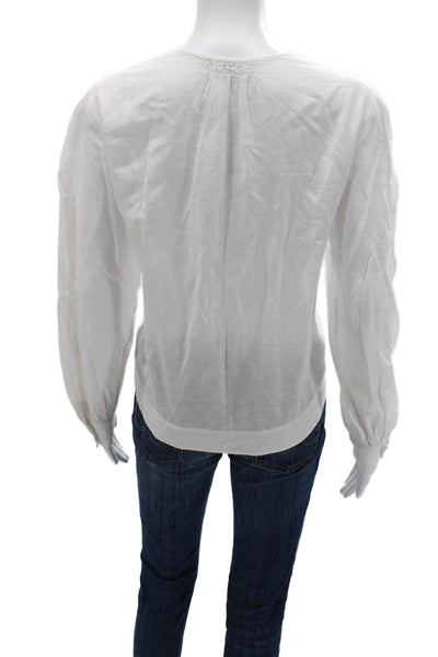 Claudie Pierlot Women White Boho Round Neck Long Sleeve Blouse Size S